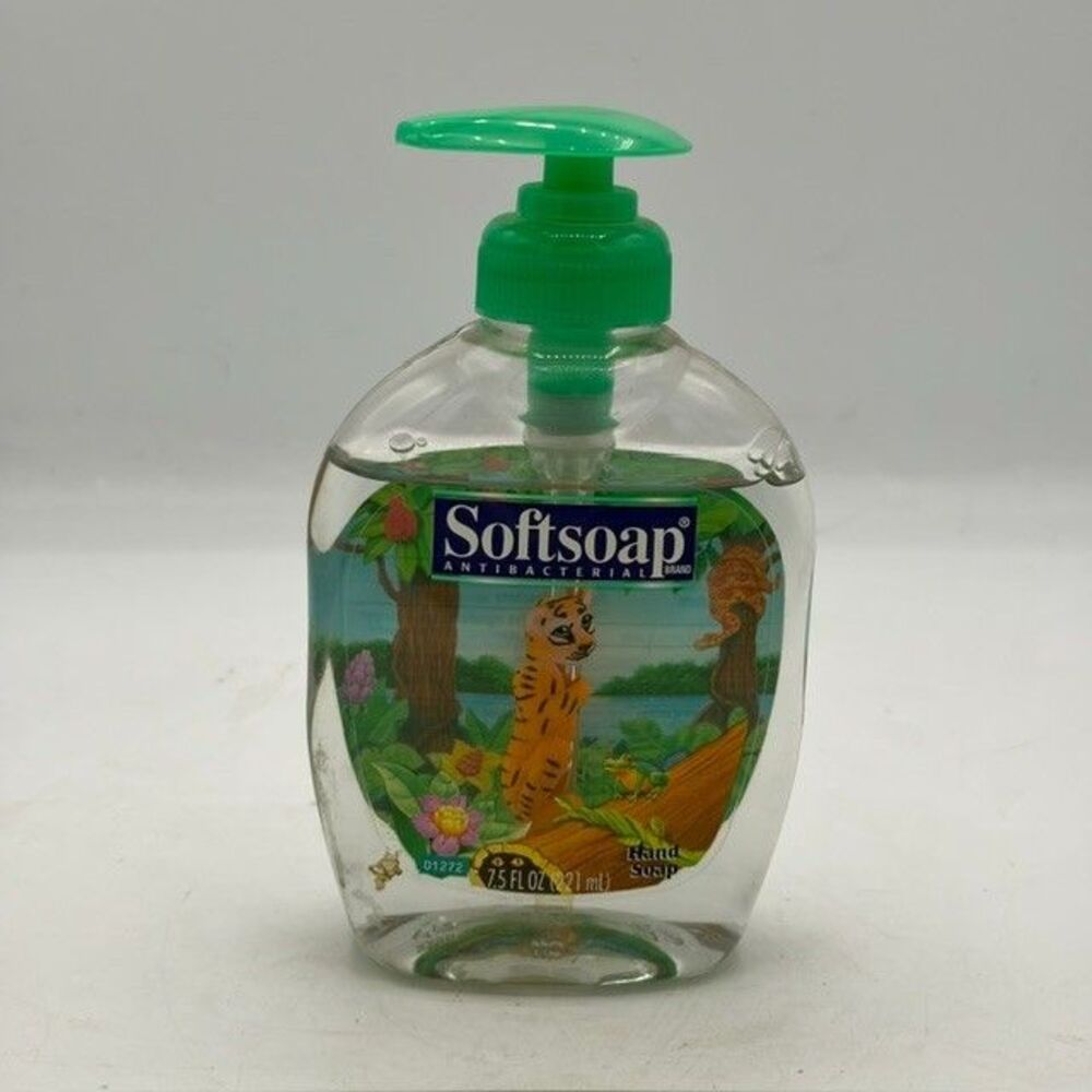 NOS VINTAGE SOFTSOAP HAND SOAP DISPENSER WITH ANIMAL INSIDE BOTTLE-ORANGE TIGER